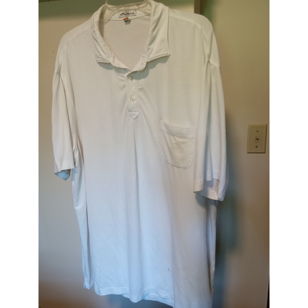 Peter Millar Mens XXL White Pima Cotton Blend Short Sleeve Pocket Polo MS19EK78S
